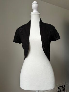 SEDUCTION Y2K Black Knit Cropped Whimsigoth Short Sleeve Cardigan Size Small